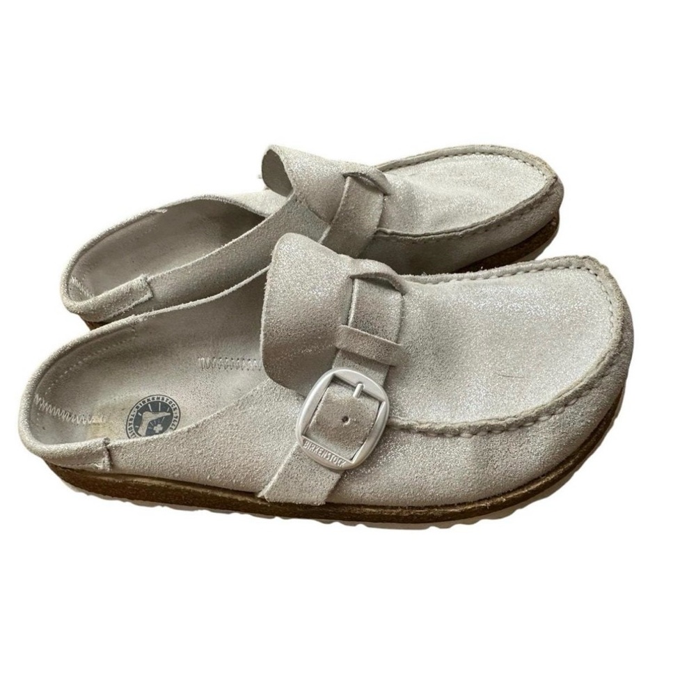 Birkenstock Metallic Silver Buckle Clog Shoes